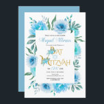 Aqua Blue Aquarell Blume Blumenstrauß Bat Mitzvah Einladung<br><div class="desc">Aqua blauen Aquarell Blume Blumenstrauß Bat Mitzvah Einladung. Diese schöne Einladung zeigt eine Blumengrenze aus blauen Kakteen-Blume,  den Text "Bat Mitzvah" in Gold in einem dekorativen Schriftart und Ihren Text.</div>