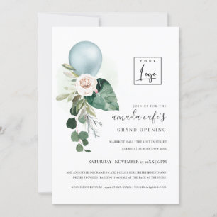 Aqua Blue Balloon Flora Logo Grand Invitation d'ou