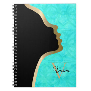Aqua Blue Batik Black and Gold Face Name Notizblock