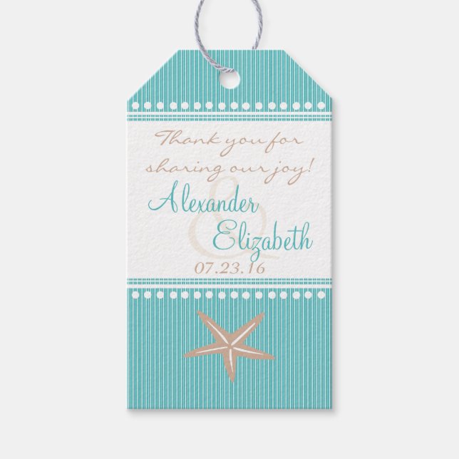 Aqua Blue Beach Wedding Guest Gefallen Vielen Dank Geschenkanhänger (Vorderseite)
