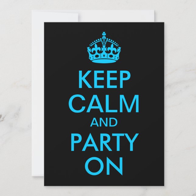 Aqua Blue Behalte Ruhe und Party auf Einladung (Vorderseite)