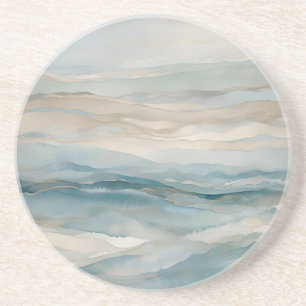 Aqua Blue Beige Aquamarine Creme Abstrakt Wave Mus Getränkeuntersetzer