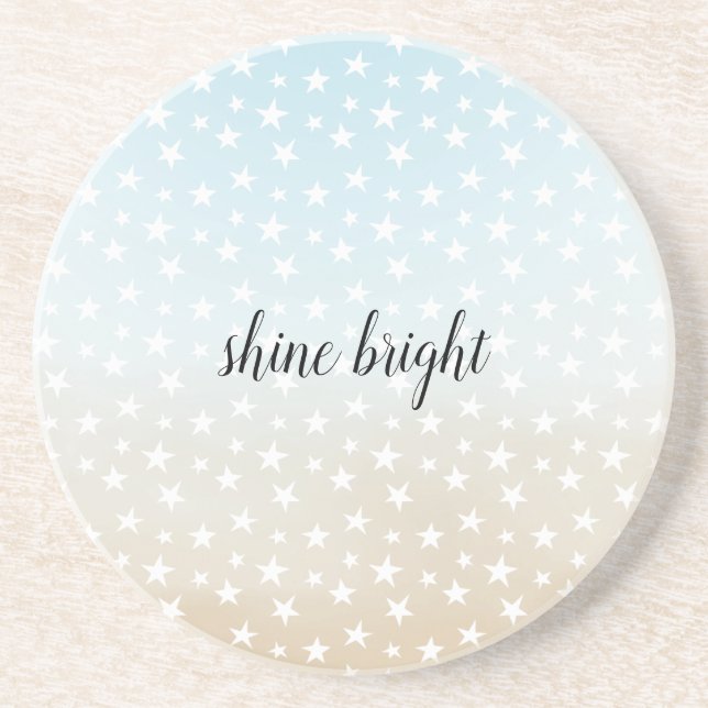 Aqua Blue Beige Creme Sand Stars Ombre Gefärbte Kr Getränkeuntersetzer (Vorne)