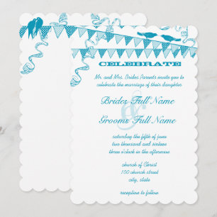 Aqua Blue Bird Bunting Pennant Wedding Einladungen