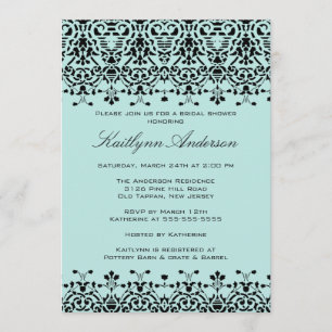 Aqua Blue & Black Damask Bridal Dusche Einladung