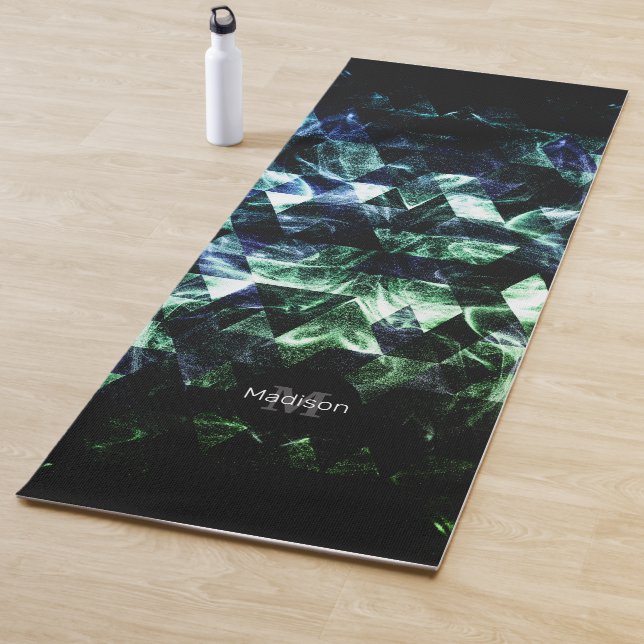 Aqua blue Black Geometric Smoky Abstract Monogram Yogamatte (Beispiel)