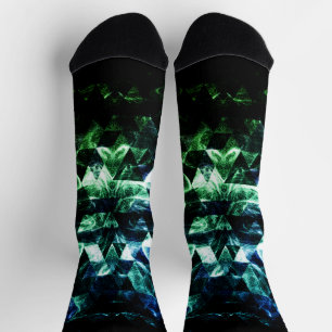 Aqua Blue Black Triangle Geometric Smoky Abstrakt Socken