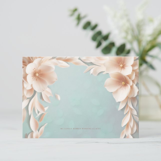 Aqua Blue, Blush Blumenzettel Begleitkarte (Stehend Vorderseite)