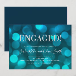 Aqua Blue Bokeh Lights Silver Engagement Party Einladung