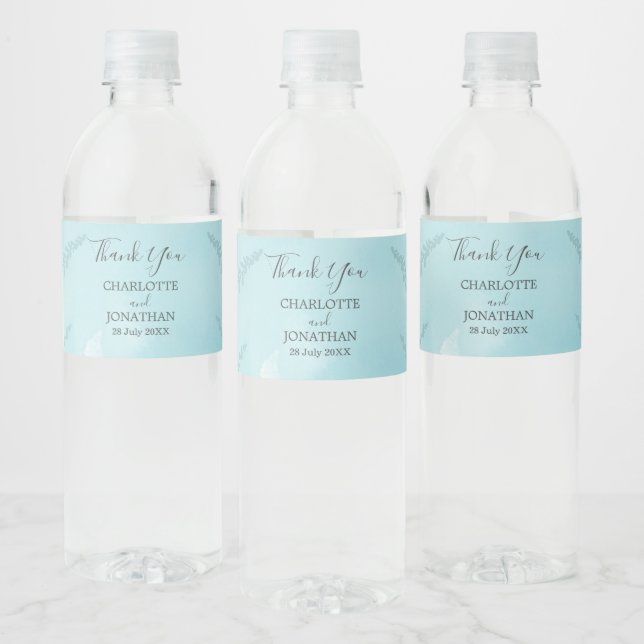 Aqua Blue Botanical Watercolor Wash Wedding (Flaschen)
