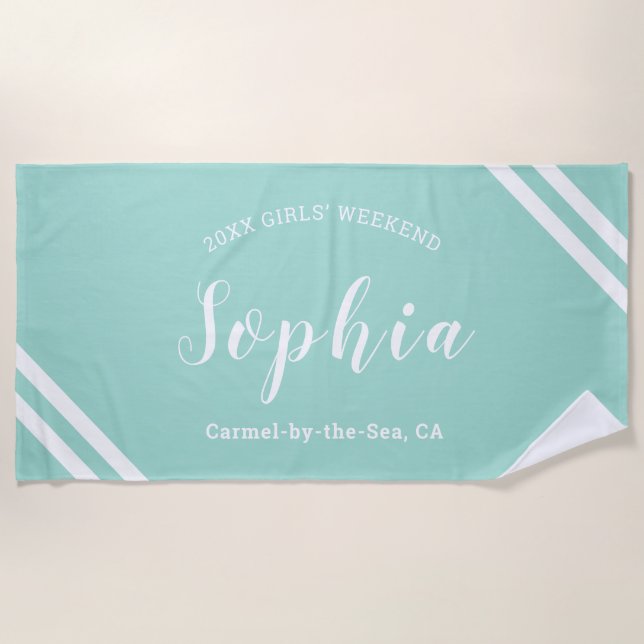 Aqua Blue Boys Girls Personalisierter Name Strandtuch (Vorderseite)