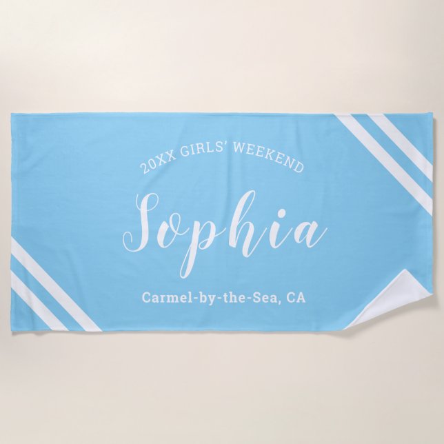 Aqua Blue Boys Girls Personalisierter Name Strandtuch (Vorderseite)