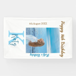 Aqua Blue Brawn glücklich 16. Geburtstag Foto Name Banner
