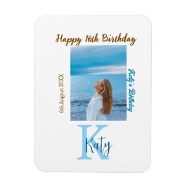 Aqua Blue Brawn glücklich 16. Geburtstag Foto Name Magnet