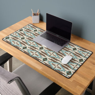 Aqua Blue Brown Aztec Tribal Muster Schreibtischunterlage