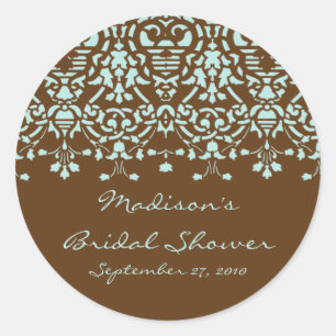 Aqua Blue & Brown Damask Brause Duschaufkleber Runder Aufkleber