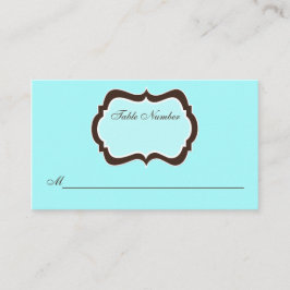 Aqua Blue, Brown und White Damask Platzkarte