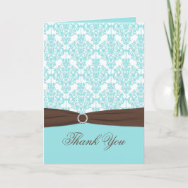 Aqua Blue, Brown, White Damask Danke Karte