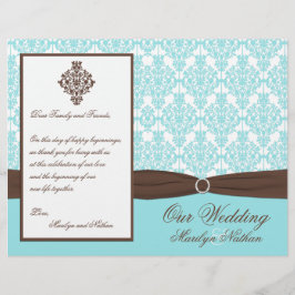 Aqua Blue, Brown, White Mariage damassé Programme