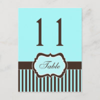 Aqua Blue, Brown, White Strip Damask Tischnummer