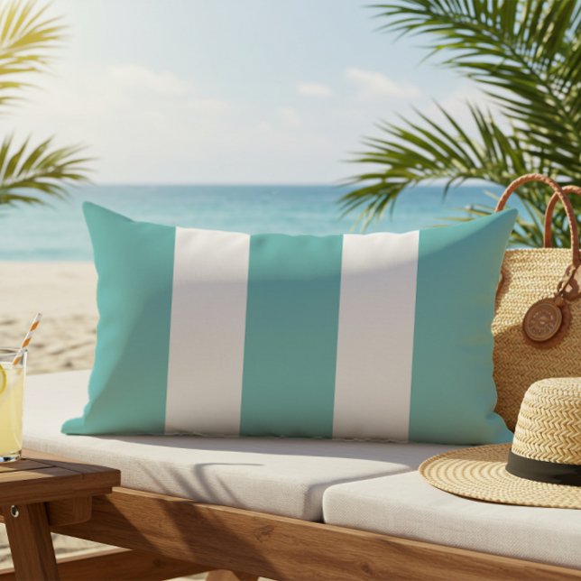 Aqua Blue Cabana Streifen Außenbereich Kissen Für Draußen (Von Creator hochgeladen)
