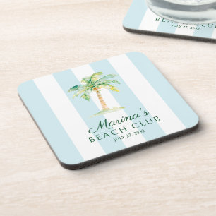 Aqua Blue Cabana Stripes Palm Beach Club Getränkeuntersetzer