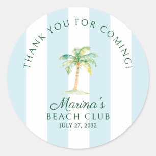 Aqua Blue Cabana Stripes Palm Beach Club Vielen Da Runder Aufkleber