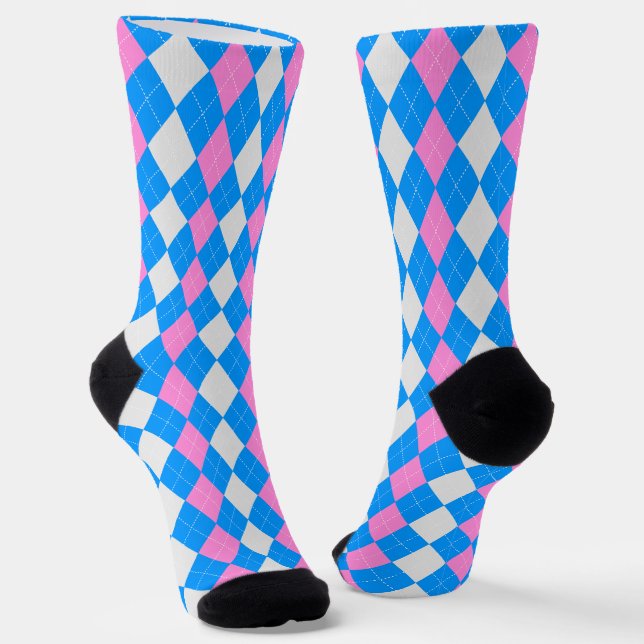 AQUA BLUE & CARNAK PINK Raute Muster Socken (Gewinkelt)