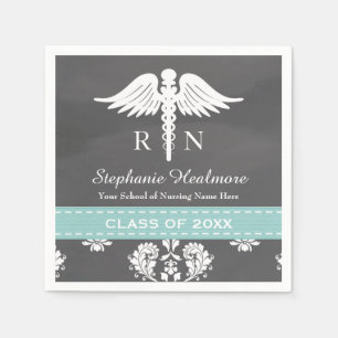 Aqua Blue Chalkboard Caduceus Nurse Abschluss Serviette