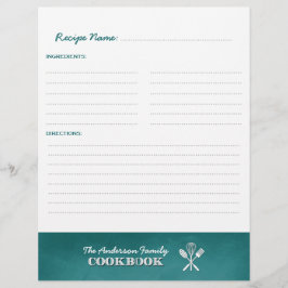Aqua Blue Chalkboard Family Cookbook Binder Insert