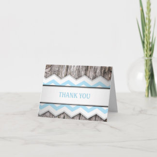 Aqua Blue Chevron & Wood Rustic Merci Cartes