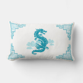 Aqua Blue Chinoiserie Dragon and Clouds Lendenkissen