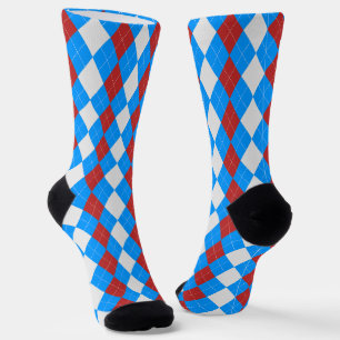 AQUA BLUE & CHRISTMAS RED Raute Muster Socken