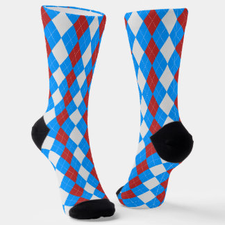 AQUA BLUE & CHRISTMAS RED Raute Muster Socken