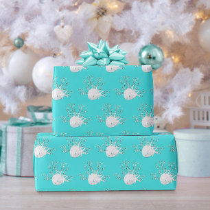Aqua Blue Coastal Weihnachten Starfish Sand Dollar Geschenkpapier