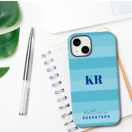 Aqua Blue Color Blocks Custom Monogram Case-Mate iPhone 14 Hülle