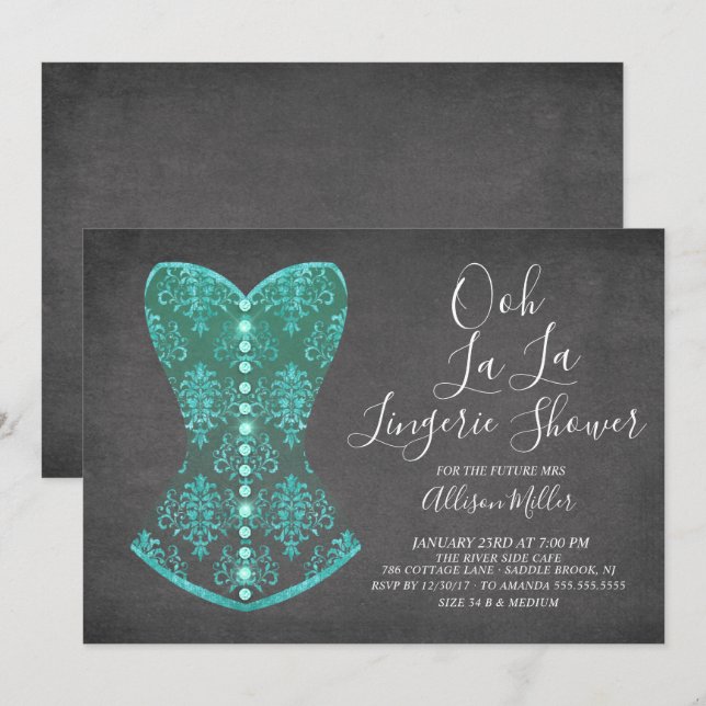 Aqua Blue Corset Lingerie Bridal Shower Invitation (Devant / Derrière)