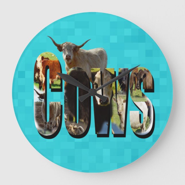 Aqua Blue Cows Picture Logo With Cows,  Große Wanduhr (Vorderseite)
