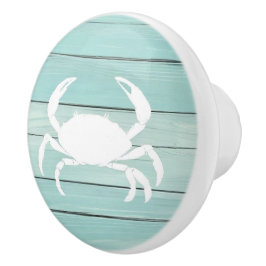 Aqua Blue Crab Imitats Wood Nautical Drawer Drehkn Keramikknauf
