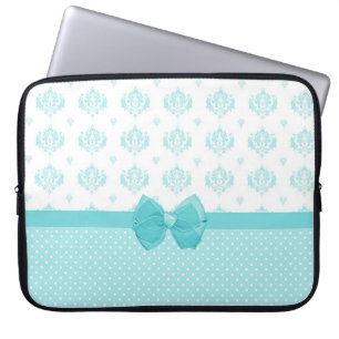Aqua Blue Damask mit türkisfarbenem Ribbon Laptopschutzhülle
