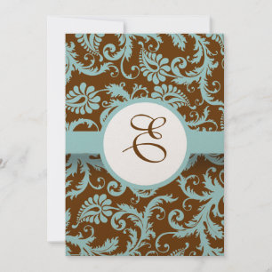 Aqua Blue Damask sur Faire-part de mariage Brown