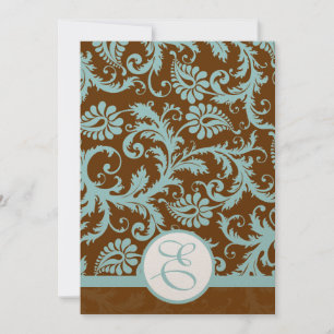 Aqua Blue Damask sur Faire-part de mariage Brown