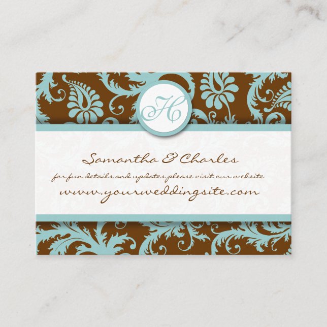 Aqua Blue Damask sur les cartes de mariage Damask  (Devant)