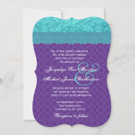 Aqua Blue Damask und Lila Hochzeitsbogen A06 Einladung