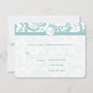 Aqua Blue Damask Wirbel Hochzeit Einladung