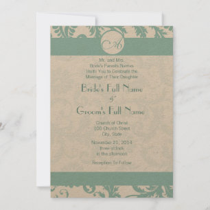 Aqua Blue Damask Wirbel Hochzeit Einladung