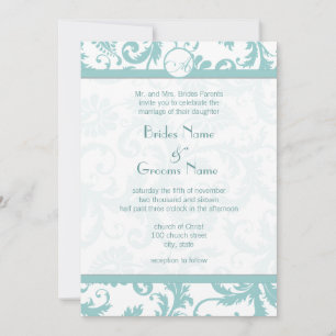 Aqua Blue Damask Wirbel Hochzeit Einladung