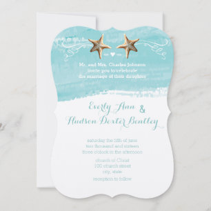 Aqua Blue Destination Beach Starfish Wedding Einladung
