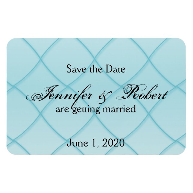 Aqua Blue Diamond Muster Wedding Save the Date Magnet (Horizontal)