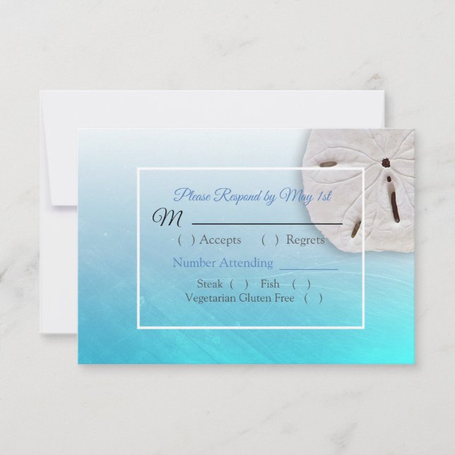Aqua Blue Dollar Oceanic Wedding RSVP Karte (Vorderseite)